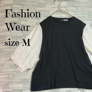 【Fashion Wear】 M レディース トップス ブラウス 黒白 半袖(シャツ/ブラウス(半袖/袖なし))