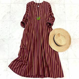 アーバンリサーチドアーズ(URBAN RESEARCH DOORS)の【美品】アーバンリサーチドアーズ カラーストライプスキッパーワンピース レッド(ロングワンピース/マキシワンピース)