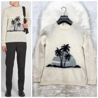 サンローラン(SAINT LAURENT)の本物 美品 サンローラン パリ サンセットビーチ モヘア セーター XL 白(ニット/セーター)