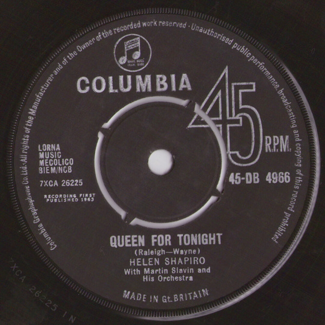 英7” Helen Shapiro Queen For Tonight 45DB4966 Columbia /00080 エンタメ/ホビーのエンタメ その他(その他)の商品写真