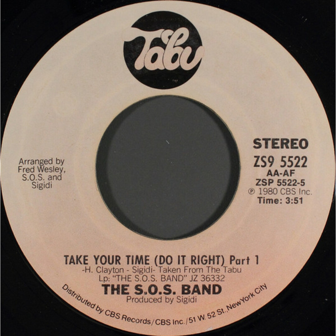 英7” S.O.S. Band Take Your Time (Do It Right) ZS95522 Tabu Records /00080 エンタメ/ホビーのエンタメ その他(その他)の商品写真