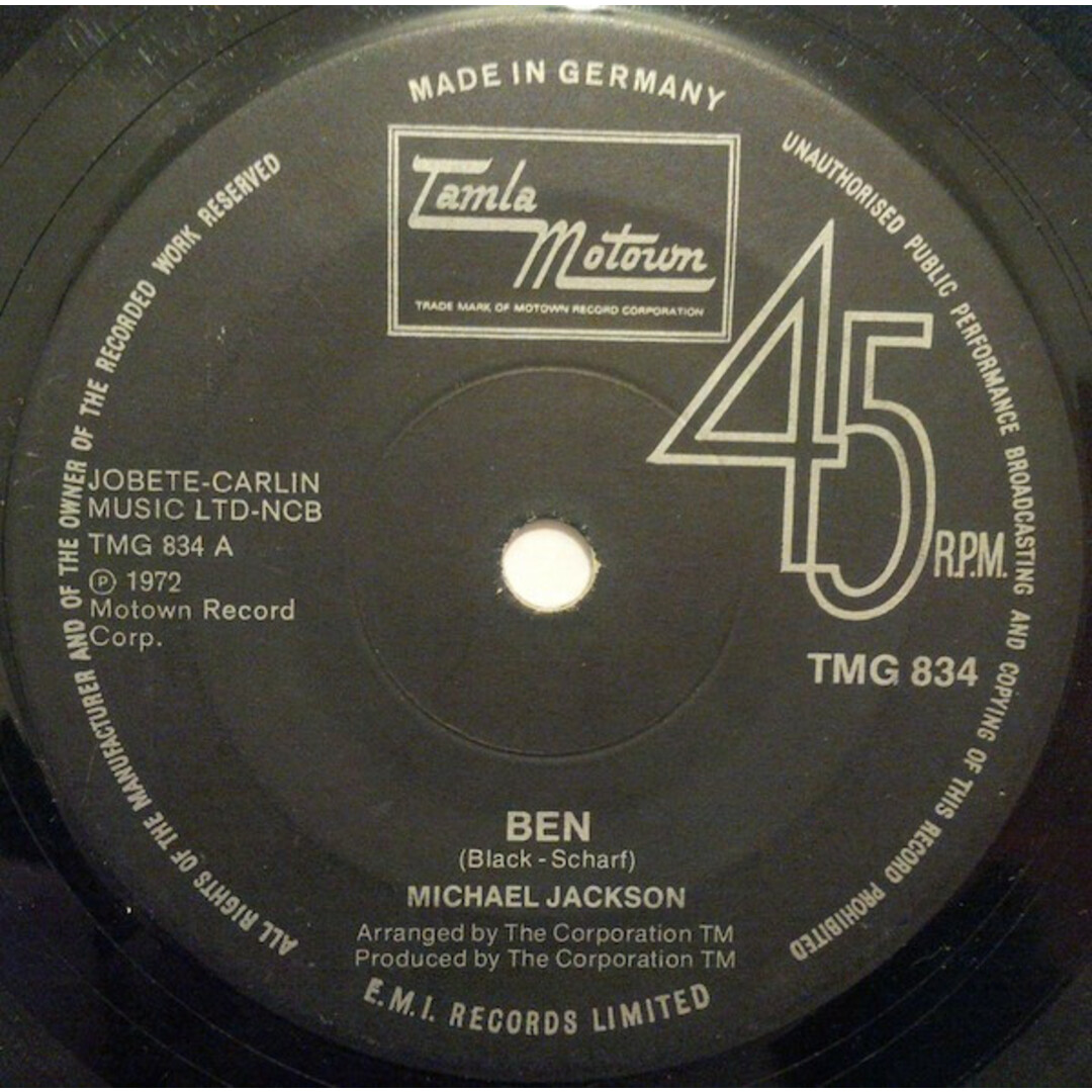 英7” Michael Jackson Ben TMG834 Tamla Motown /00080 エンタメ/ホビーのエンタメ その他(その他)の商品写真