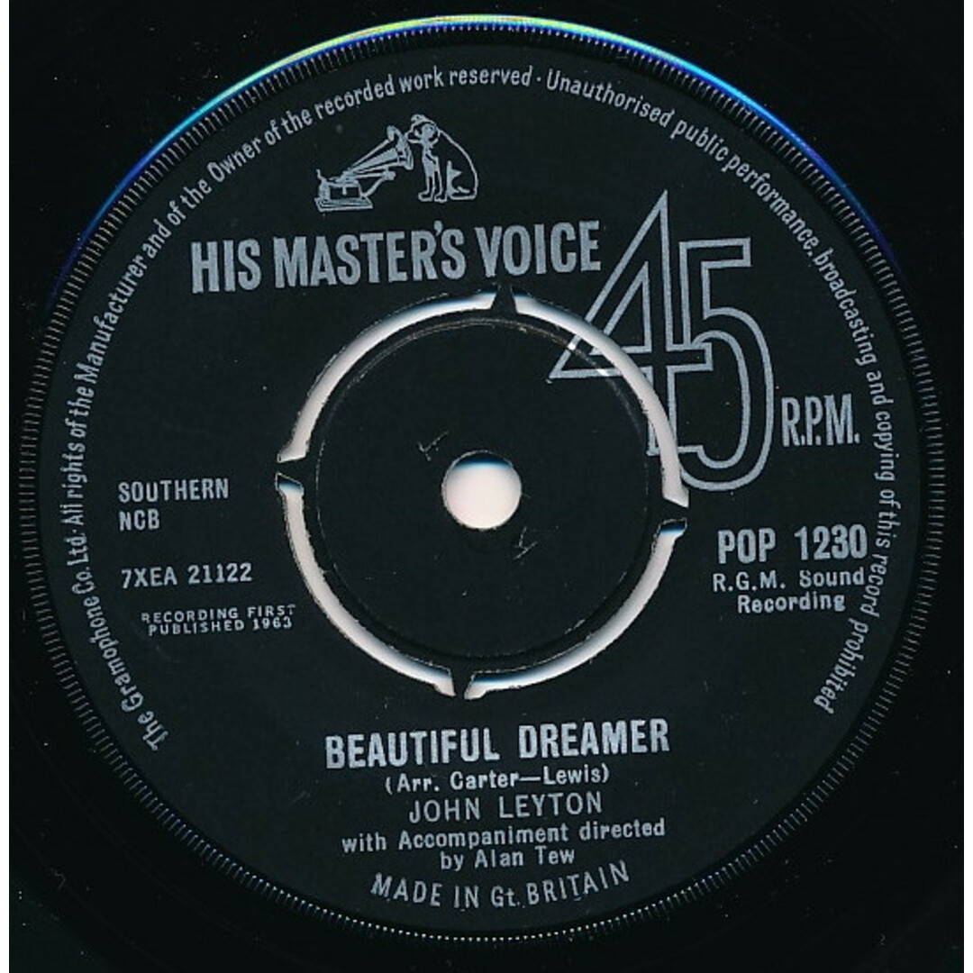 英7” John Leyton Beautiful Dreamer POP1230 His Masters Voice /00080 エンタメ/ホビーのエンタメ その他(その他)の商品写真