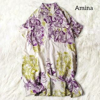 アミナ(Amina)のアミナ チャイハネ 花柄 シャツワンピース アジアン エスニック 半袖 総柄(ひざ丈ワンピース)