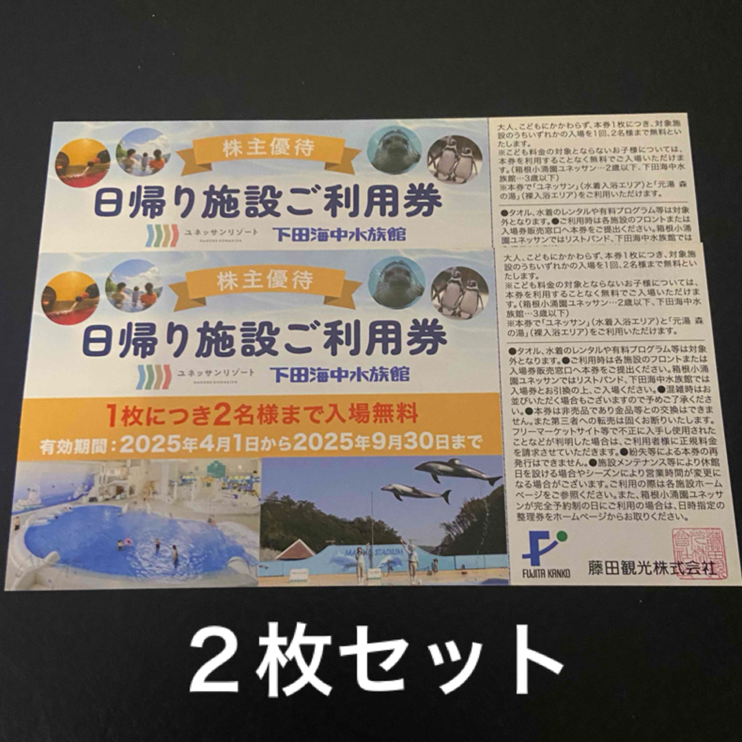 藤田観光 株主優待券 2枚(4名様分) チケットの施設利用券(遊園地/テーマパーク)の商品写真