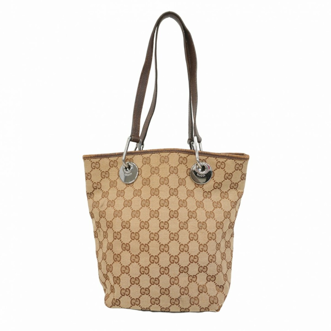 GUCCI - ★SALE【5eb1200】グッチ トートバッグ GGキャンバス 120840 キャンバス ブラウン シルバー金具【中古】レディース