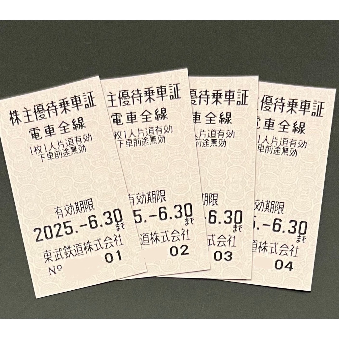 東武鉄道 株主優待乗車証 4枚セット チケットの乗車券/交通券(鉄道乗車券)の商品写真