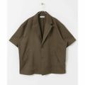 【BROWN】【M】リネンライクテーラードショートスリーブジャケット
