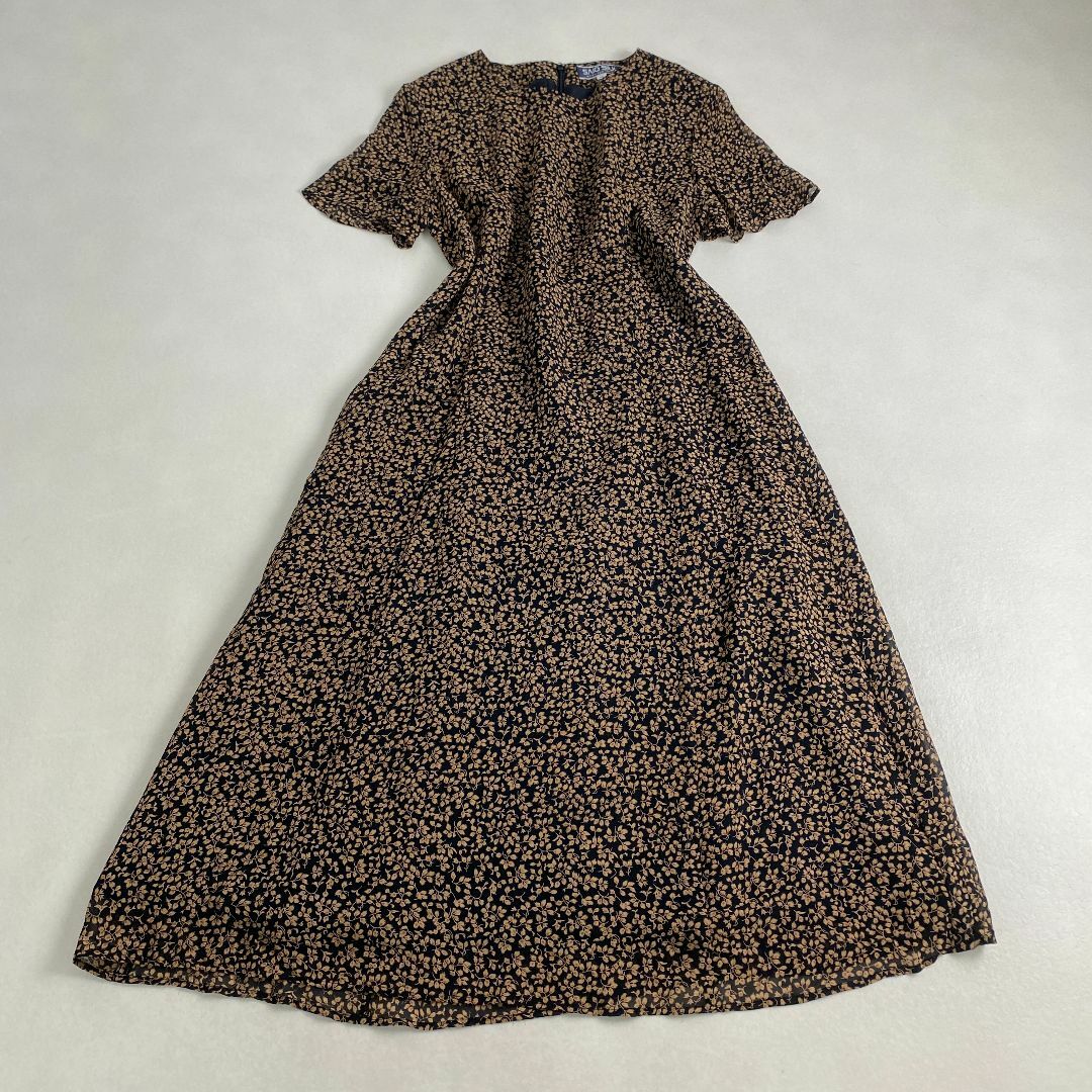 VINTAGE - 美品　ヴィンテージ　ワンピース　シルク100% 小花柄 フリル袖 ロング丈