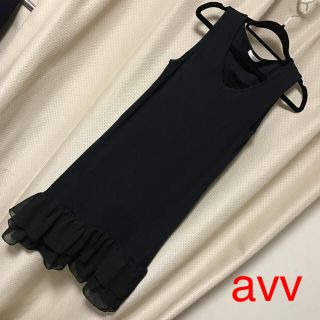 アーヴェヴェ(a.v.v)のavv 裾シフォンタンクチュニック 黒(チュニック)