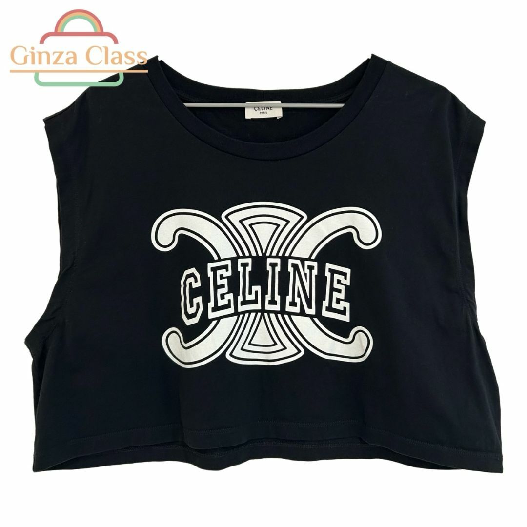 CELINE - CELINE セリーヌ トリオンフトップス ショート丈 コットン100％ ブラック 2X17D671Q サイズXS レディース 2023年春夏 ノンスリーブTシャツ
