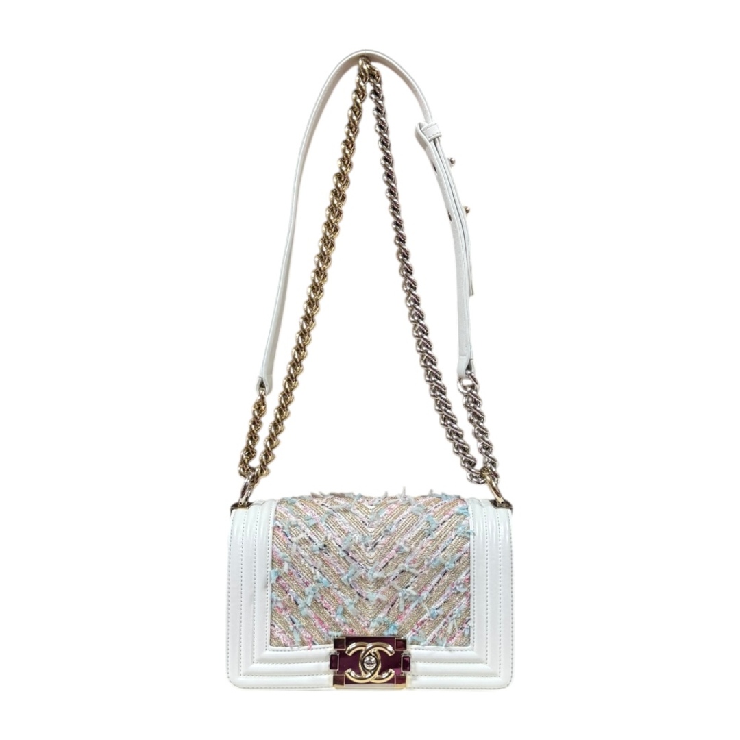 CHANEL - シャネル ボーイシャネル スモール ショルダーバッグ レザー ホワイト レディース CHANEL  中古