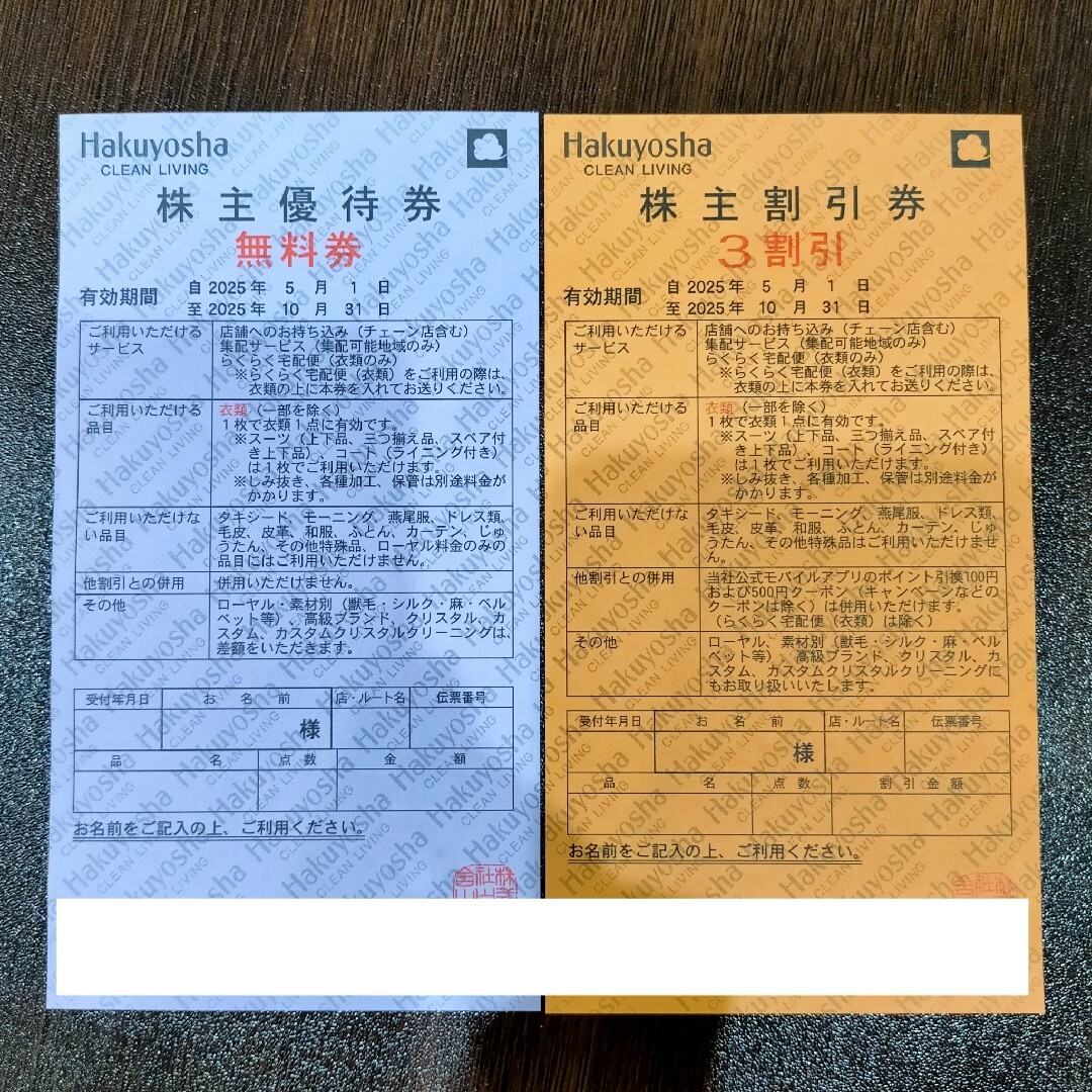 白洋舎 株主優待券 無料券1枚 3割引券1枚 チケットの優待券/割引券(その他)の商品写真
