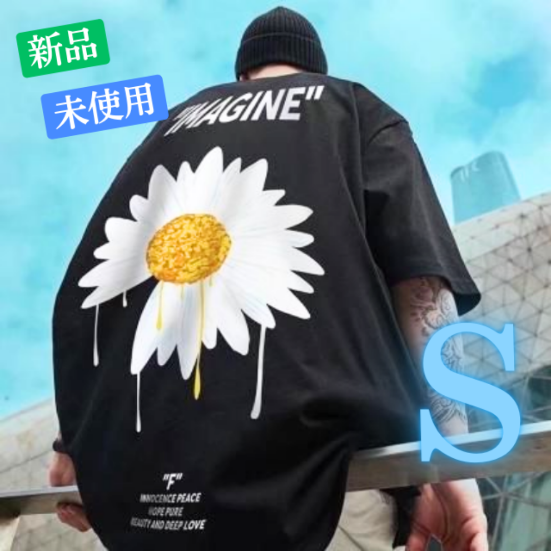 メンズ デイジー 花柄 半袖 Tシャツ 韓国 ブラック 黒 メンズのトップス(Tシャツ/カットソー(半袖/袖なし))の商品写真