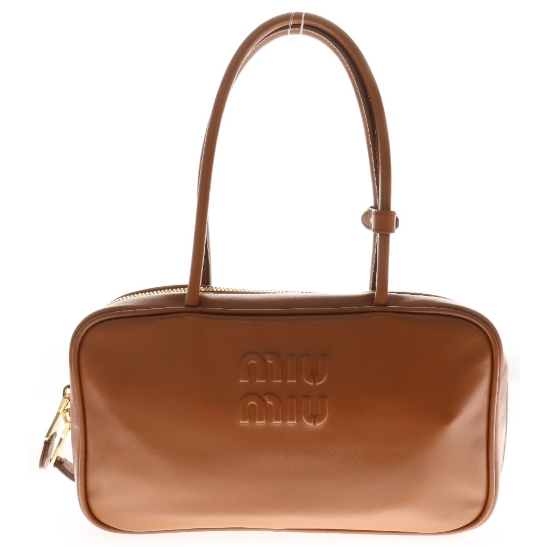 MIU MIU - miumiu ミュウミュウ エンボスロゴ レザートップハンドルバッグ ミニハンドバッグ ブラウン 5BB172 ミディアム