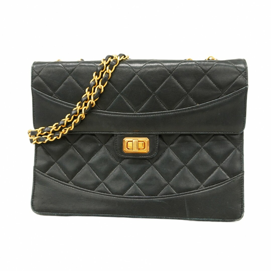 CHANEL - 【5eb1488】シャネル ショルダーバッグ 2.55/マトラッセ チェーンショルダー ラムスキン ブラック ゴールド金具【中古】レディース