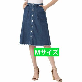 デニムスカート Mサイズ　ミディジーンズスカート ボタンダウンひざ丈 カジュアル(ひざ丈スカート)