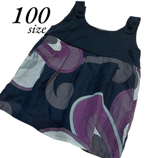 ワンピース　ペイドゥー　100　ネイビー　レトロ　キッズ(ワンピース)