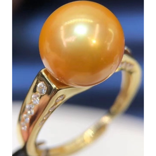 18kGold製品10MMBigBeautiful天然イエロー真珠 Ring(リング(指輪))