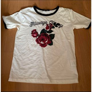 double focus 薔薇　トップス　Tシャツ　半袖　バラ白　ホワイト(Tシャツ(半袖/袖なし))