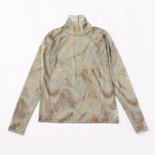 ビューティアンドユースユナイテッドアローズ(BEAUTY&YOUTH UNITED ARROWS)のBEAUTY&YOUTH シアーマーブルタートルネックトップス ライム 美品(カットソー(長袖/七分))
