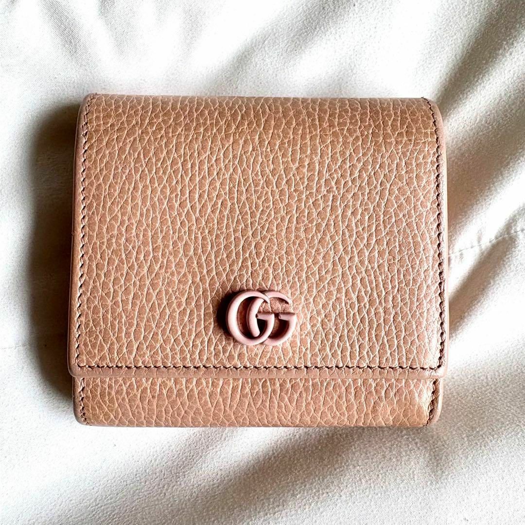 高評価アイテム 極美品/現行✨グッチ 折り財布 マーモント GG レザー ピンクベージュ 小物