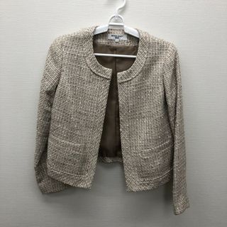 【NATURAL BEAUTY BASIC】ナチュラルビューティーベイシック　ベージュ　S　ノーカラージャケット　ジャケット　長袖　レディース　オフィス(ノーカラージャケット)