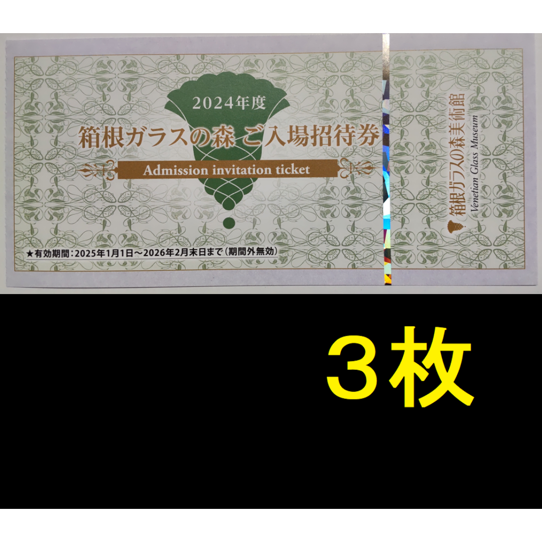 箱根ガラスの森美術館 入場招待券 3枚 2026年2月期限 チケットの施設利用券(美術館/博物館)の商品写真