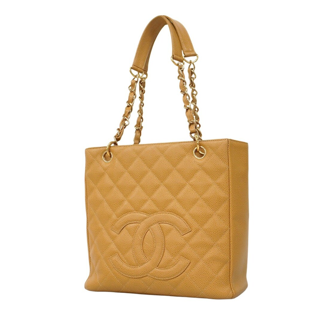 CHANEL - 【5eb1695】シャネル トートバッグ マトラッセ キャビアスキン ベージュ ゴールド金具【中古】レディース