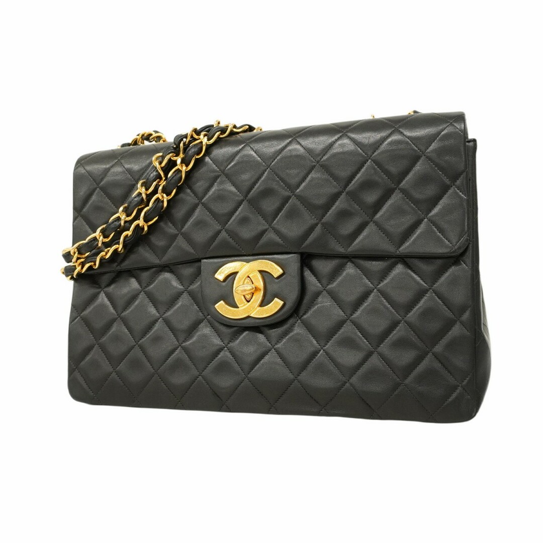 CHANEL - 【5eb1761-e】シャネル ショルダーバッグ デカマトラッセ Wチェーン ラムスキン ブラック ゴールド金具【中古】レディース