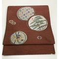 【中古】袋帯 正絹 ブラウン地に丸紋文様