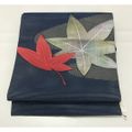 【中古】名古屋帯 正絹 濃紺地に楓文様 夏帯