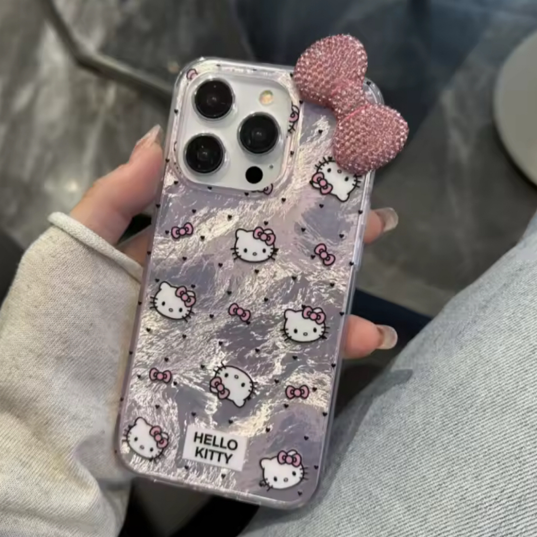 キティ リボン付き キラキラ iPhoneケース スマホケース スマホ/家電/カメラのスマホアクセサリー(iPhoneケース)の商品写真