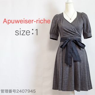 アプワイザーリッシェ(Apuweiser-riche)の【美品】アプワイザーリッシェ　カシュクール風ひざ丈ワンピース　ハーフスリーブ　M(ひざ丈ワンピース)