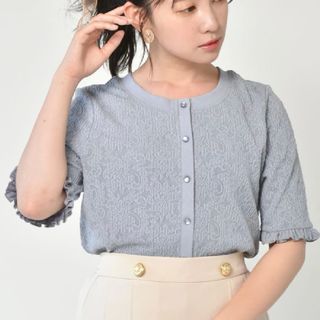 EMSEXCITE - ems excite 花柄ジャガードカーディガン ブルー 半袖 トップス シャツ