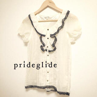 プライドグライド(prideglide)のpride glide フリルシフォンブラウス ホワイト(シャツ/ブラウス(半袖/袖なし))