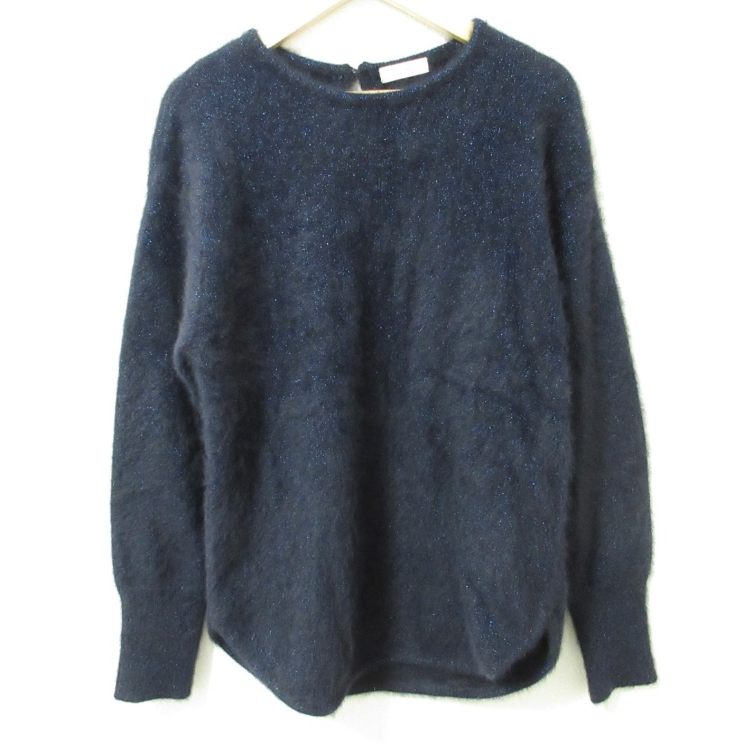 DES PRES - 美品 24AW デプレ トゥモローランド フォックスカシミヤ クルーネックプルオーバー ラメ糸 長袖 ニット セーター F ネイビー レディース 古着 中古 USED