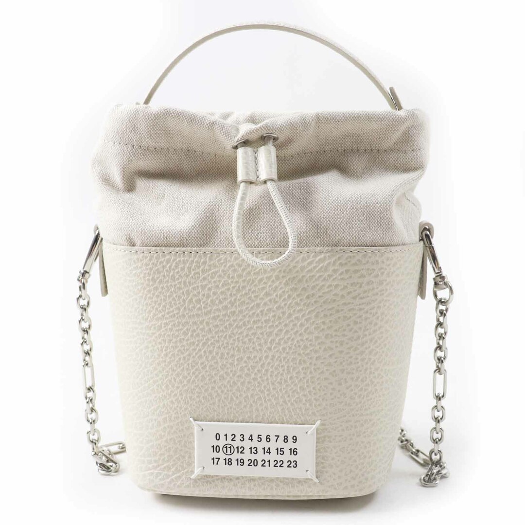 極美品◎Maison Margiela メゾンマルジェラ S61WG0035 H9677 5AC バケットバッグ スモール レザー キャンバス 2WAY ハンド／ショルダーバッグ グレージュ（オフホワイト） 保存袋付き イタリア製 正規品 レディース