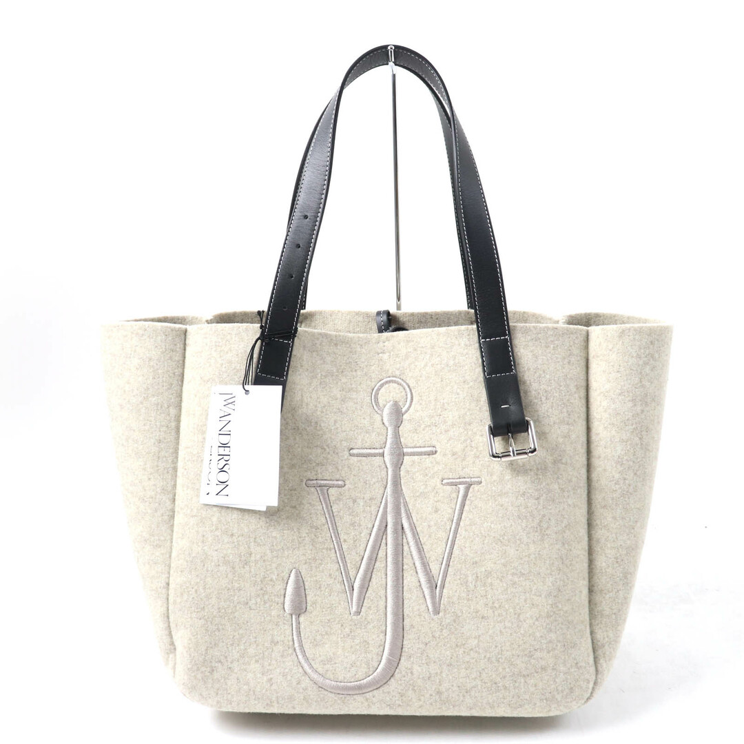 未使用品☆JW Anderson ジェイダブリュー・アンダーソン HB0243 Belt Tote ロゴ刺繍入り レザー使い フェルト トートバッグ オフホワイト 保存袋付き レディース