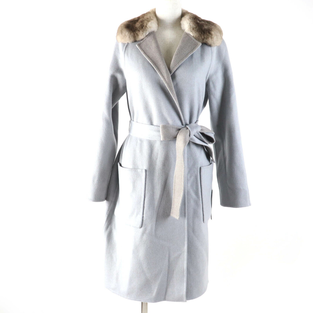 FOXEY BOUTIQUE - 未使用品☆FOXEY BOUTIQUE フォクシー ブティック 22AW 43045 カシミヤ100％  襟チンチラ リバーシブル ベルト付 リュクスコート フレンチブルー 38 ハンガー付き 日本製 正規品 レディース 定価693,000円