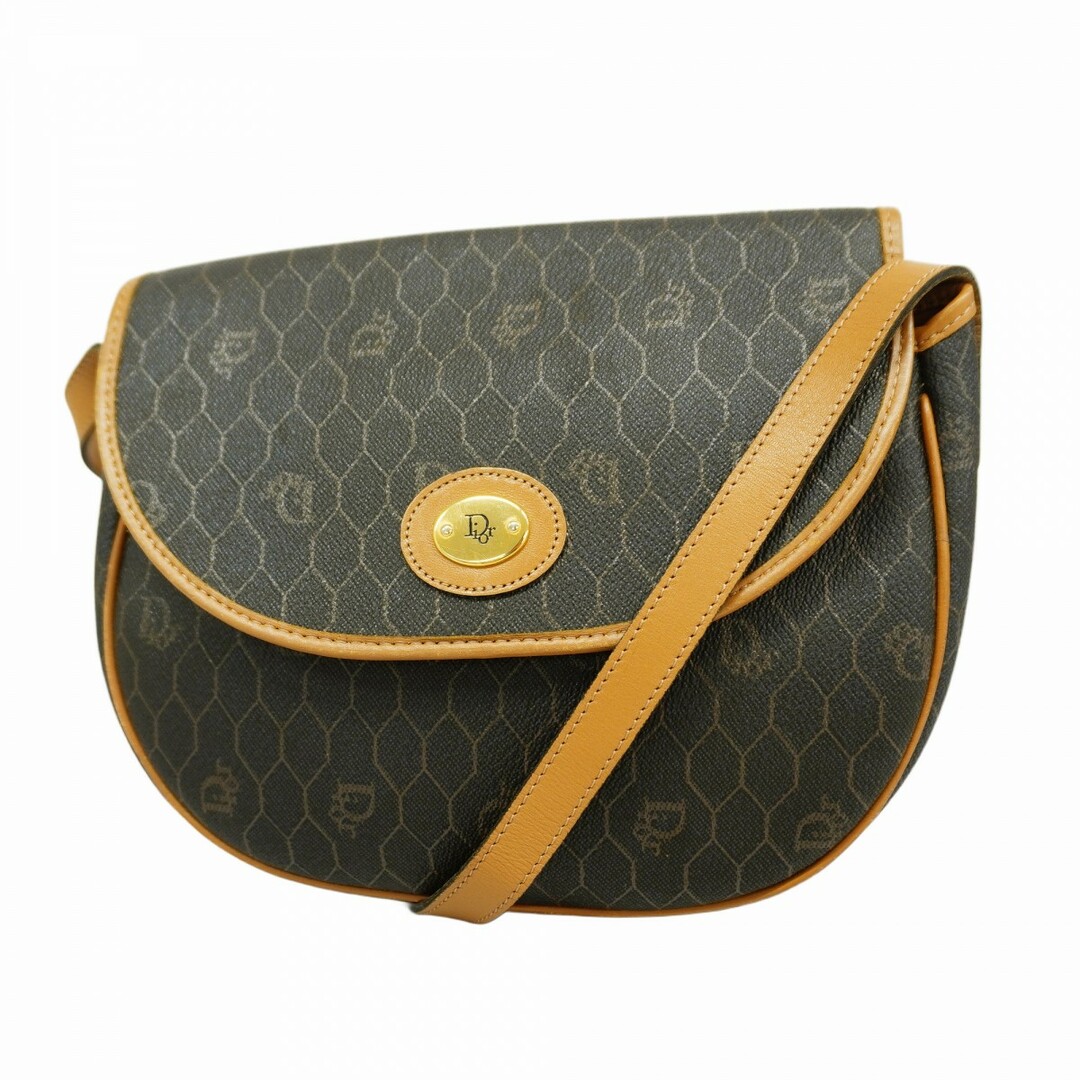 Christian Dior - 【5eb1821】クリスチャンディオール ショルダーバッグ ハニカム PVC グレー ブラウン ゴールド金具【中古】レディース