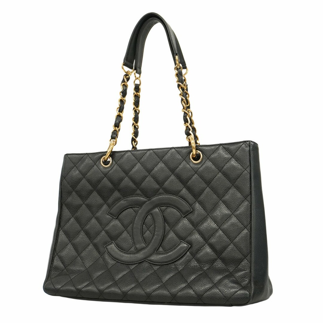 CHANEL - 【5eb1829】シャネル トートバッグ マトラッセ チェーンショルダー キャビアスキン ブラック ゴールド金具【中古】レディース