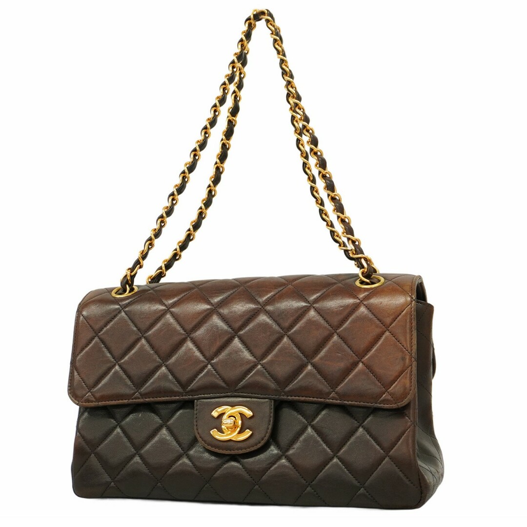 CHANEL - 【5eb1831】シャネル ショルダーバッグ マトラッセ Wチェーン ラムスキン ブラック ゴールド金具【中古】レディース