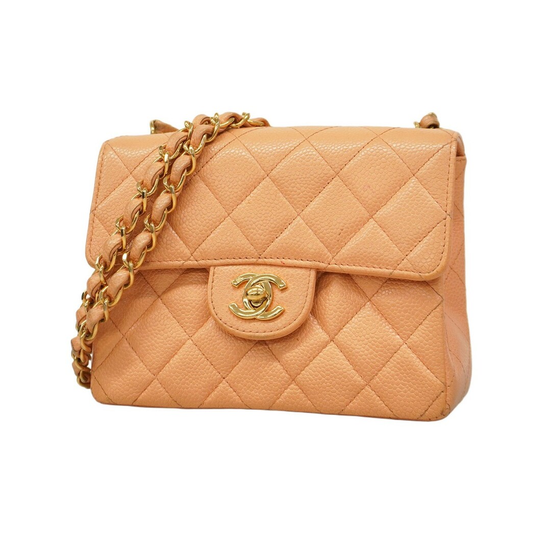 CHANEL - 【5eb1834】シャネル ショルダーバッグ ミニマトラッセ チェーンショルダー キャビアスキン ピンク ゴールド金具【中古】レディース