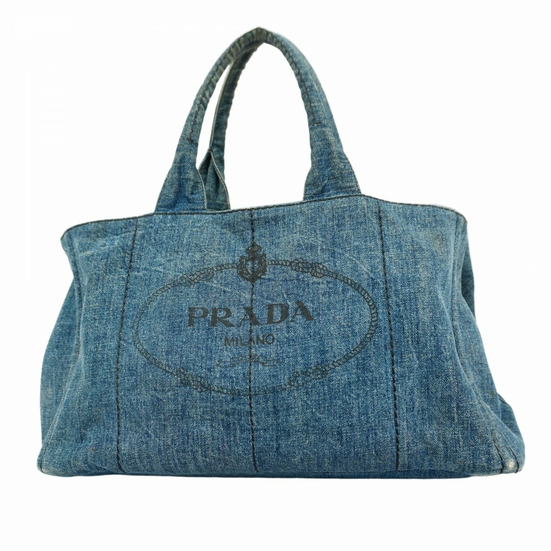PRADA - 【5eb1863】プラダ トートバッグ カナパ デニム ブルー ゴールド金具【中古】レディース