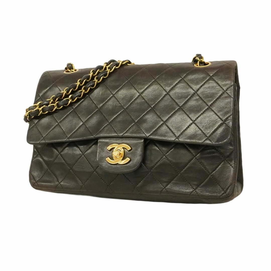 CHANEL - 【5eb1925】シャネル ショルダーバッグ マトラッセ Wフラップ Wチェーン ラムスキン ブラック ゴールド金具【中古】レディース