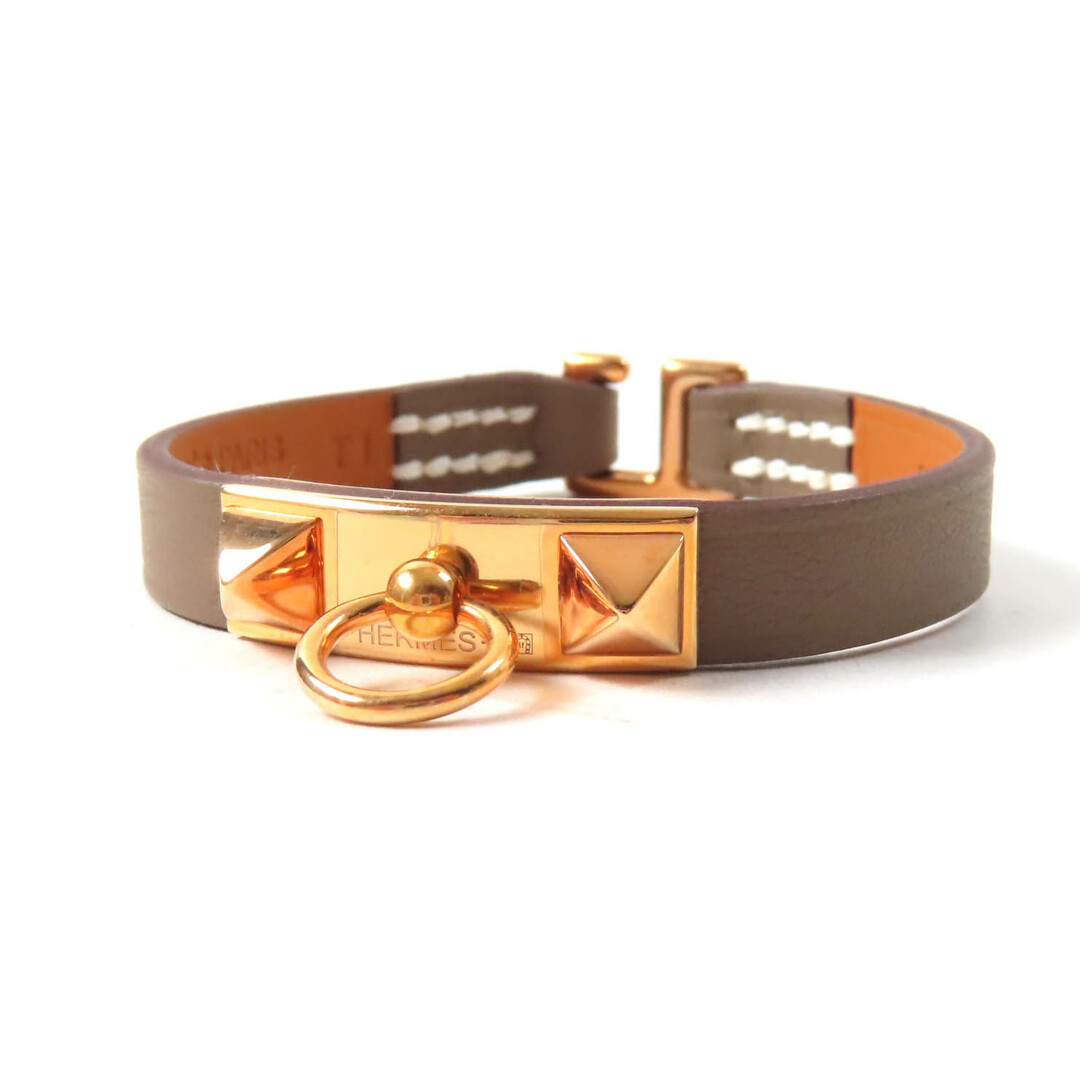 HERMES - 未使用品★HERMES エルメス リヴァル・ミニ エトゥープ コリエ・ド・シアン スタッズ ブレスレット ヴォースイフト T1 B刻印 箱付き フランス製 レディース