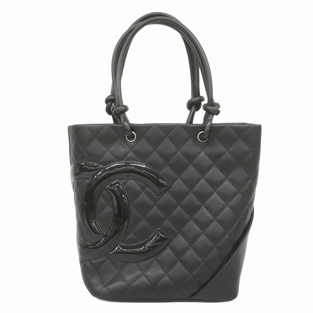 CHANEL - 【5eb2035】シャネル トートバッグ カンボン ラムスキン パテントレザー ブラック シルバー金具【中古】レディース
