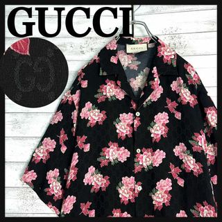 グッチ(GUCCI)の10869【美品・シルク長袖100%】グッチ☆GGロゴ×花柄　定番カラーシャツ黒(シャツ)