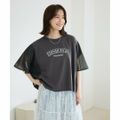【チャコールグレー】【F】袖メッシュドッキングロゴプルオーバー